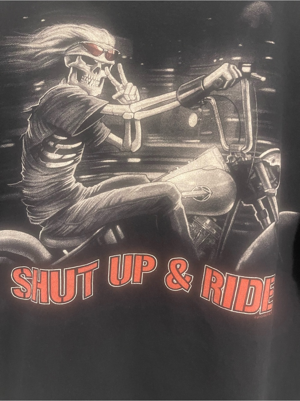 Liquid Blue Shut Up & Ride Skeleton Biker Graphic Tee XL Black - Picture 2 of 4